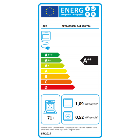 AEG BPE748380B Εντοιχιζόμενος Φούρνος με Πυρολυτικό Καθαρισμό Μαύρο A++